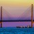 Oresund bridge/ Oresund bridge, ship in sunset. closeup
